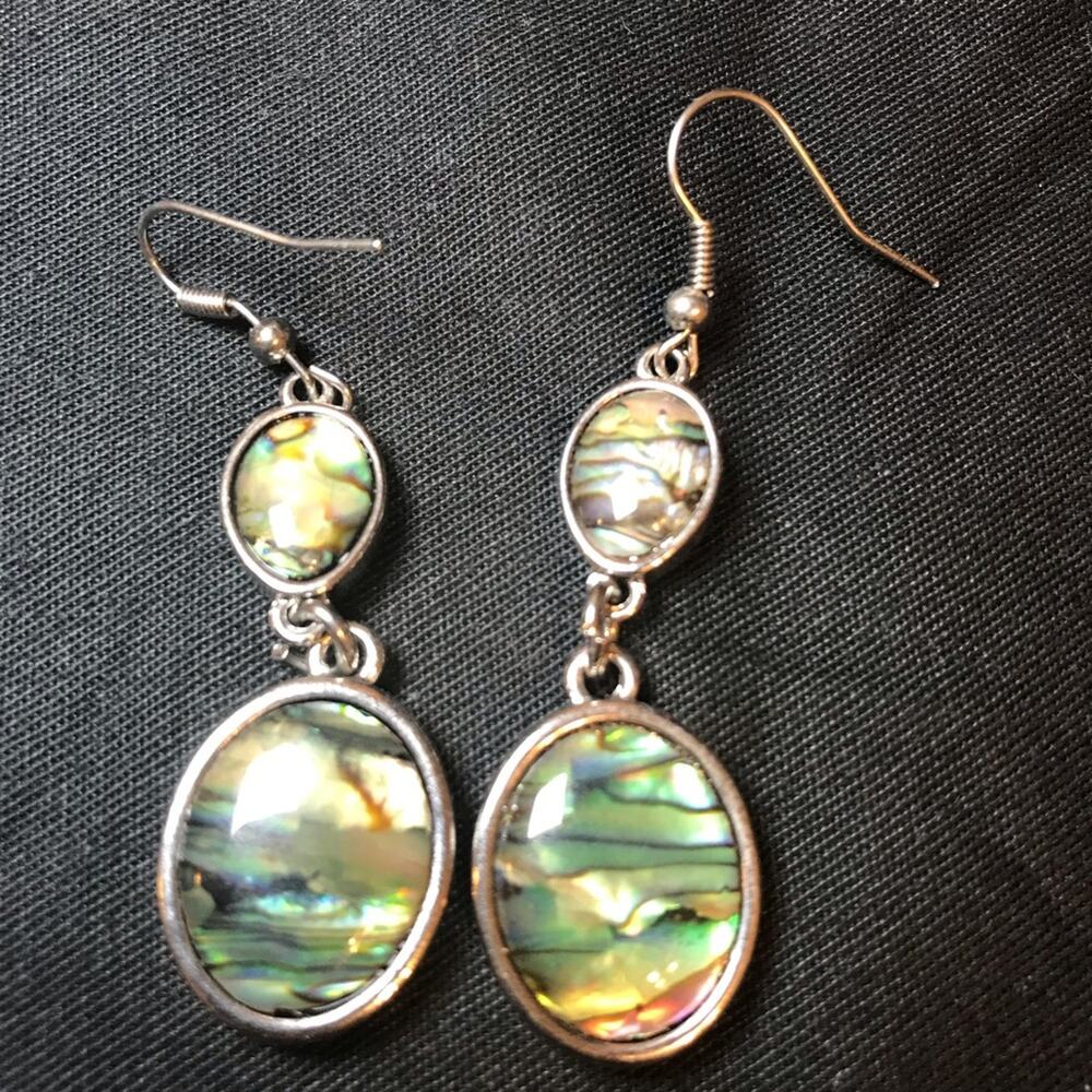 Circle round moon stone gem earrings tortoise